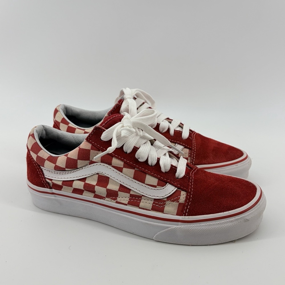 VANS OLD SKOOL CHECKERBOARD M 5.5/W 7 SUEDE SKATEBOARD SHOES RED WHITE